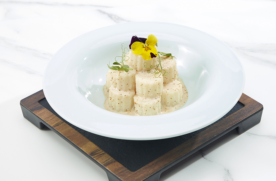 Poached Yam with Sesame Dressing
