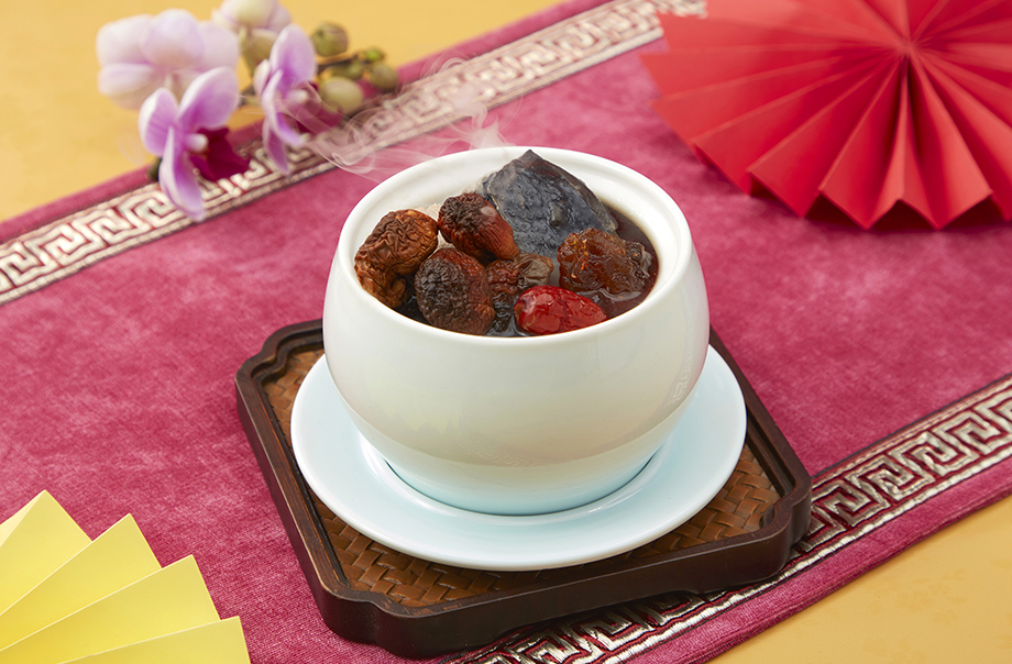 Double-boiled Silky Fowl Consommé with Agaricus Blazei and Snow Gum Double-boiled Silky Fowl Consommé with Agaricus Blazei and Snow Gum