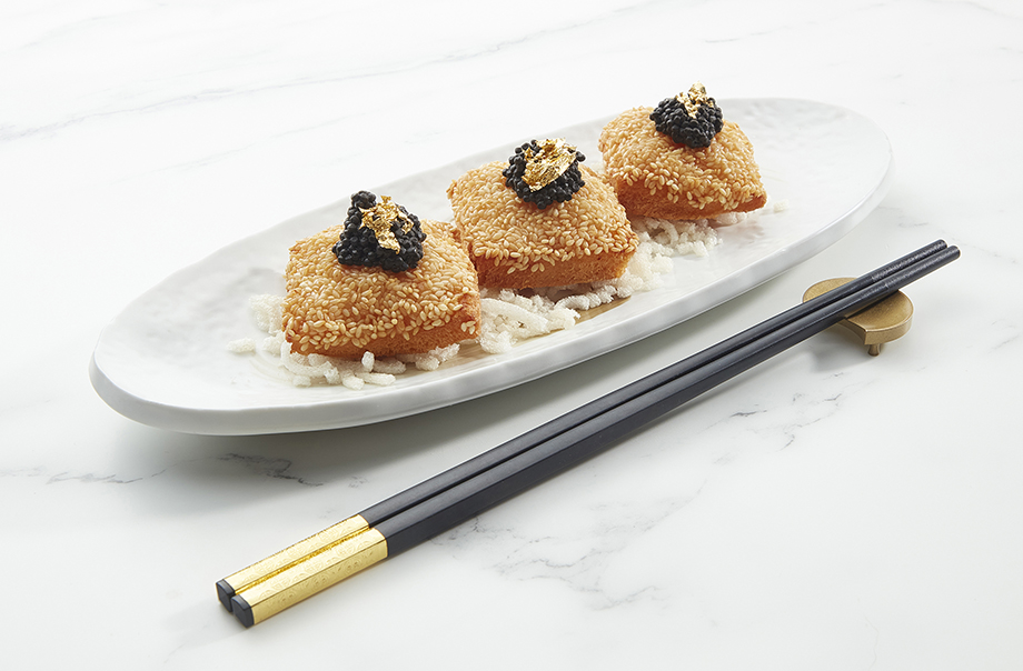 Prawn Toast with Caviar and Gold Foil